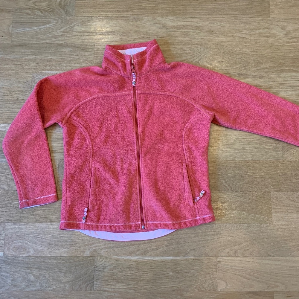 REI Fitted Athletic Vibrant Coral Solid Fleece Full Zip Jacket